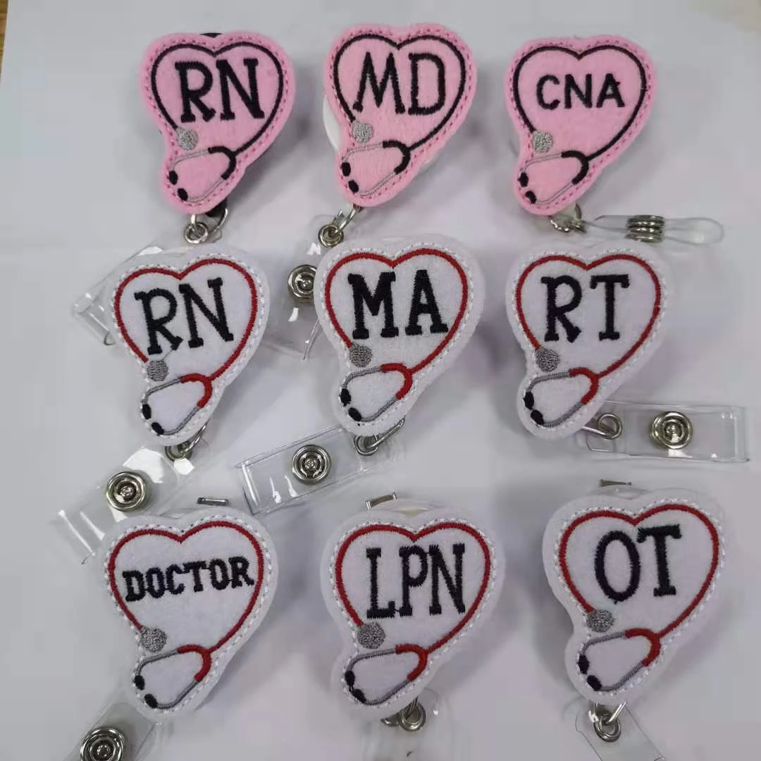 Cheap Medical Felt RN,MD,RT,CNA,MA,LPN,OT,DOCTOR,Retractable id badge reel/holder  for nurse accessories