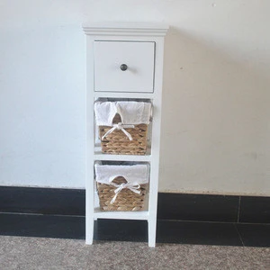 cheap price small portable ready made bathroom storage cabinet with bamboo baskets decoration