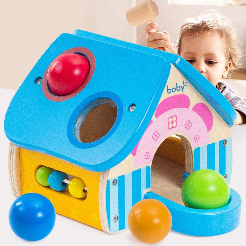 Children Educational Force Baby Early Childhood Wooden Knock Ball Table Color Matching Toys