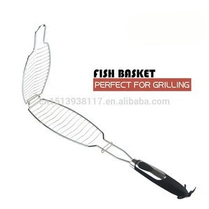 Chrome Plated BBQ Grill Fish Basket Single Fish Grilling Basket Roasting grill tools Fish grill