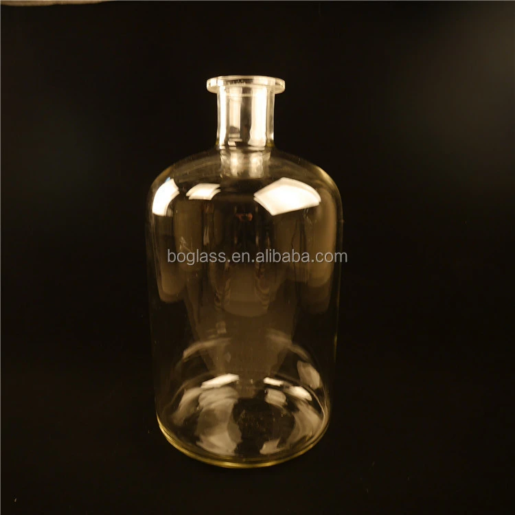 Clear lab reagent glass bottle with mouth