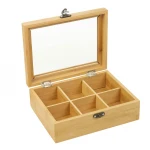Clear Lid 6 section Bamboo Wooden Tea Boxes Wholesale