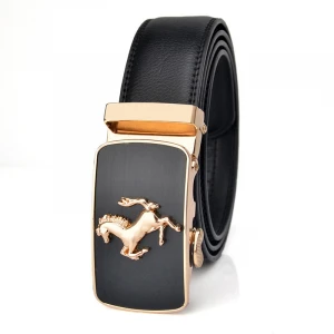 Cowskin Brand Mens Genuine Leather Belts Metal Automatic Buckle Strap High Quality Apparel Accessories for men Horse Buckle belt