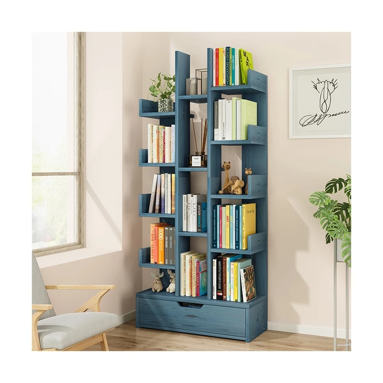 Creative design small wood bookcase simple book rack free standing corner book shelf