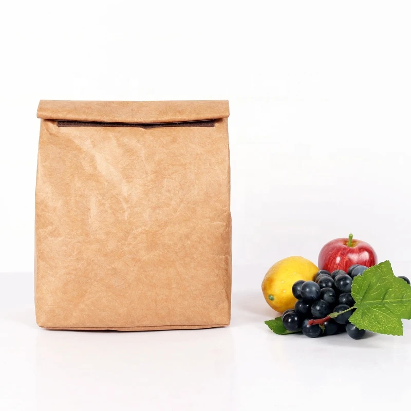 Custom Eco friendly Brown Reusable Tyvek Water Resistant Lunch Bag