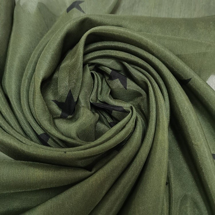 Custom Logo Black Star Pattern Printing Green Color Square Head Hijab Cotton Silk Scarf 90 x 90