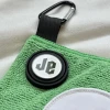 Custom logo printed golf ball cleaning towel with attached magnet and ball marker