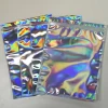 custom resealable transparent cosmetic holographic packaging bag pouch/holographic ziplock bag self adhesive makeup zipper bag