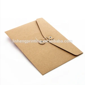 Custom silver foil stamping kraft card square craft paper envelopes with string tie closure