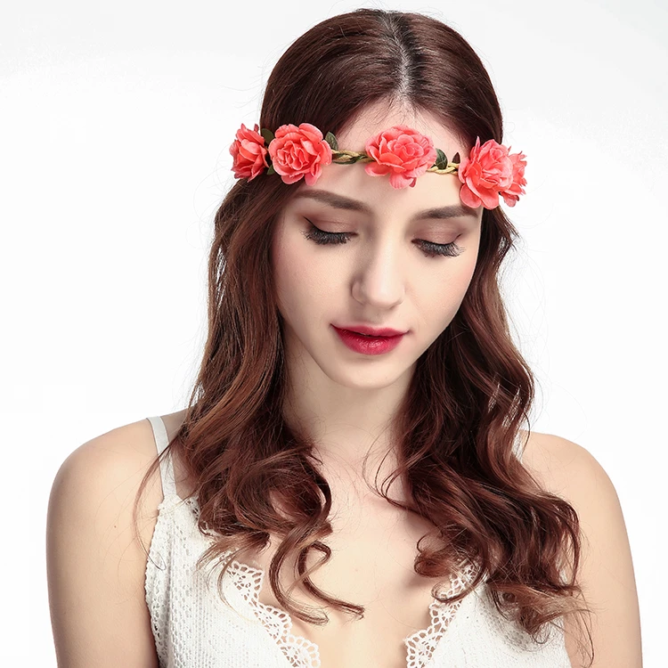 custom women girl Boho flower Headband Small Rose Flowers Headdress flower hair Wreath hair band