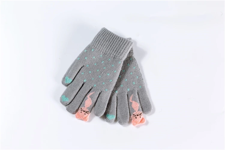 Cute Colorful 100% Acrylic Single Layer Warm Knitted Wool Full Finger Children Gloves