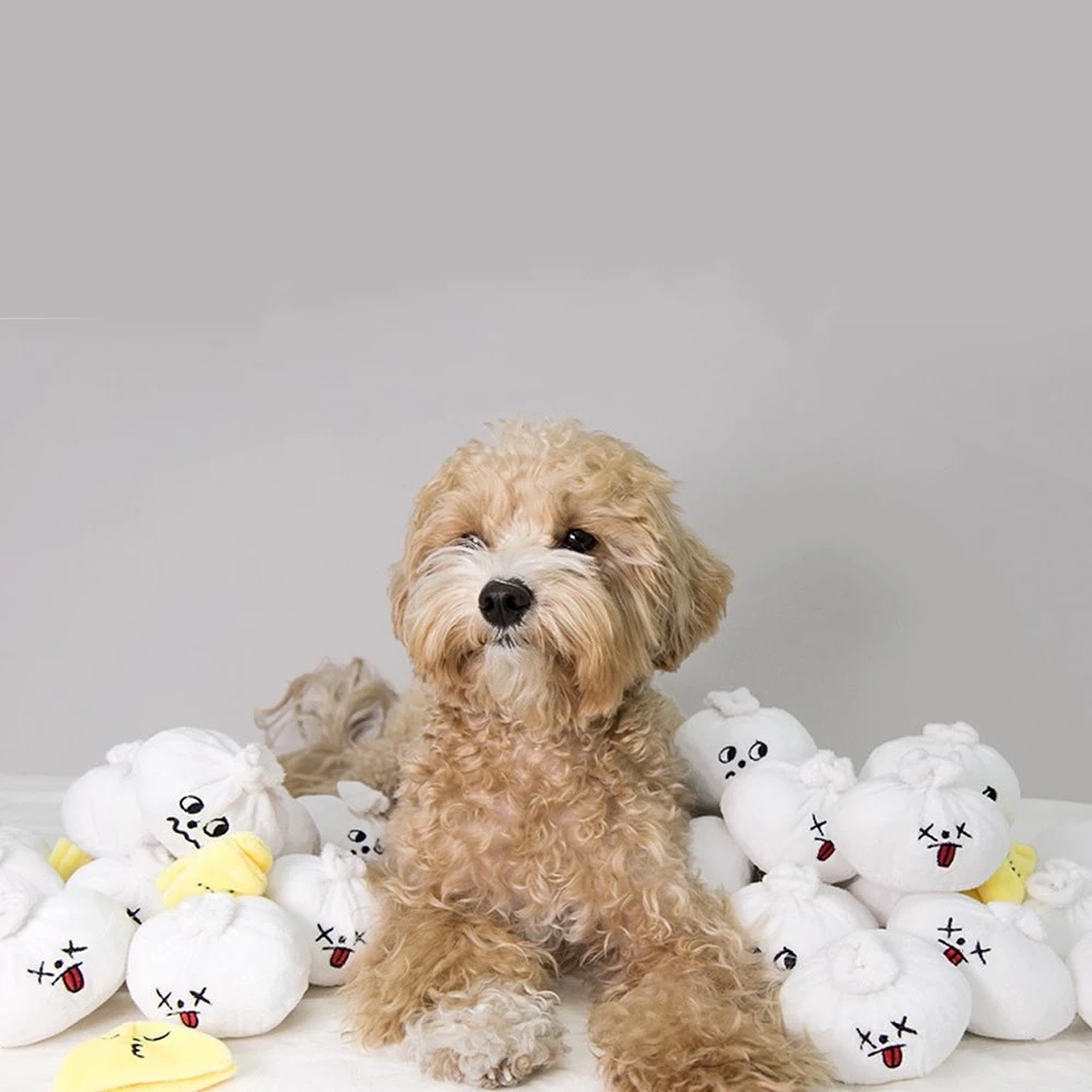 Cute Durable Simulation Bun Dumplings Bite Resistant Dog Teeth Squeak Interactive Plush Chewing Cat Dog Pet Toys