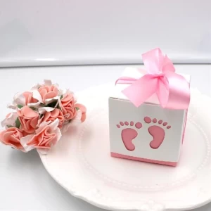 Cute Small Art Paper Boxes Baby Born Baby Shower Gifts Box with Ribbon Closure Gift Packaging