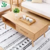 Designer Simple Nordic Scandinavian Contemporary Modern Rectangular Solid Wood Drawer Storage Coffee Table For Living Room