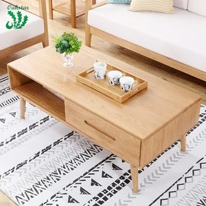 Designer Simple Nordic Scandinavian Contemporary Modern Rectangular Solid Wood Drawer Storage Coffee Table For Living Room