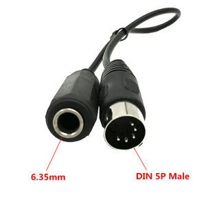 Din 5Pin Male to Monoprice 6.35mm Female TRS Stereo Audio Extension Cable for MIDI keyboard (organ, electric piano guitar)