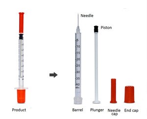 Disposable sterile insulin syringe 1ml 40u 100u with needle orange cap