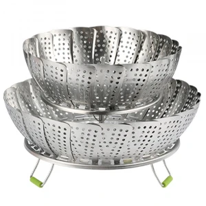 Double-layer retractable fruit basket vegetable steamer foldable stainless steel steamer