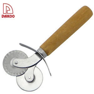 Double Roller Pizza Wheel Knife Wood Handle Pizza Cutter