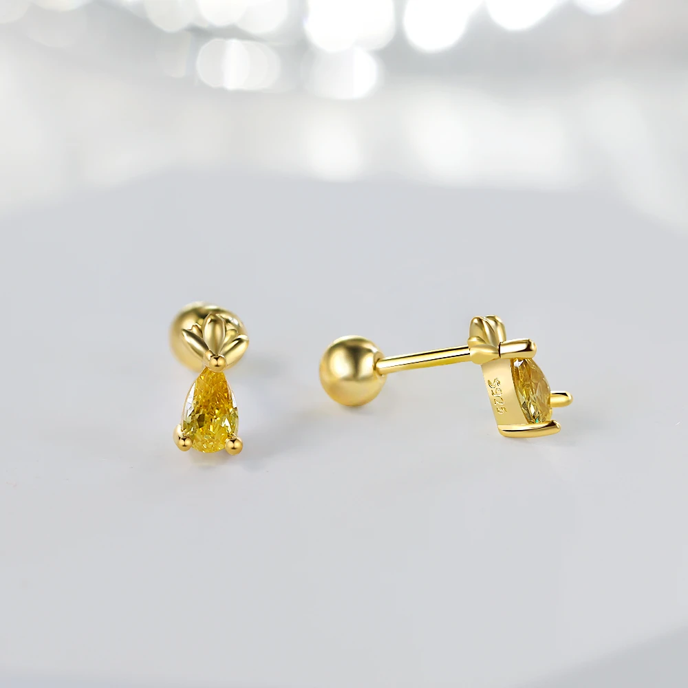 Dylam Jewelry New arrival cute style zirconia plated 18k gold 925 sterling silver stud earrings