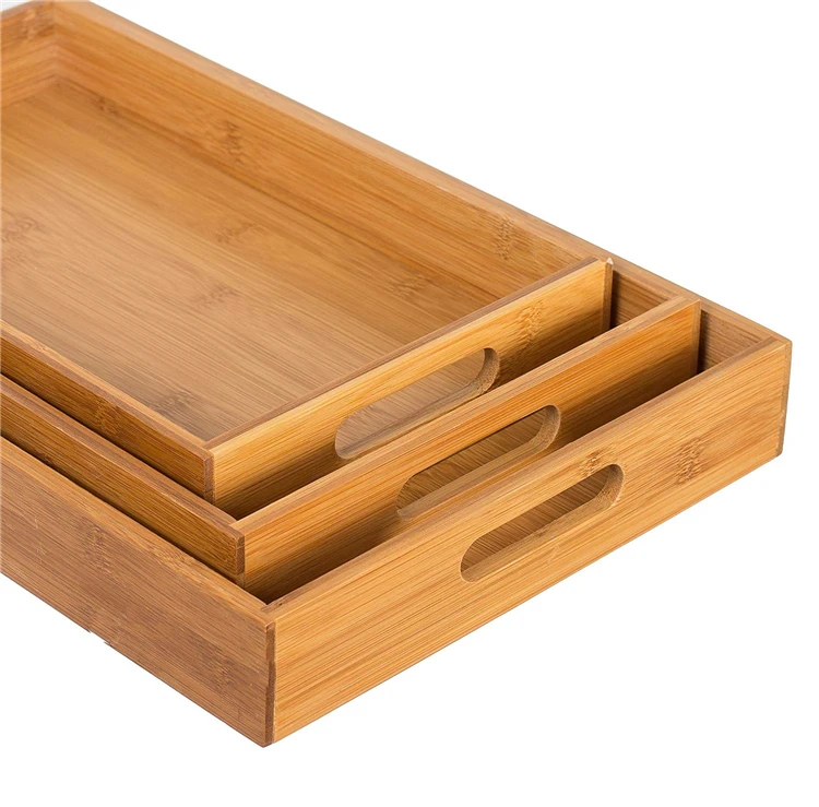 Eco-Friendly Food Coffee Tea Serving Solid Bamboo Tray Set