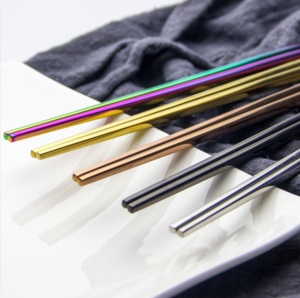 eco friendly gold custom engraved metal korean colored black stainless steel chopsticks with logo