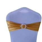 Elastic Gold Metallic Spandex Lycra Chair Sash with Diamond Buckle
