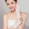 Elegant lace white pearl embroidery bridal wedding gloves for women