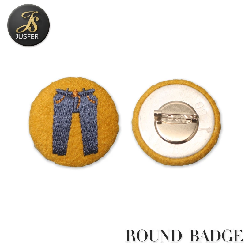 Fabric Covering Hand Embroidery Badges Cloth Button Badge