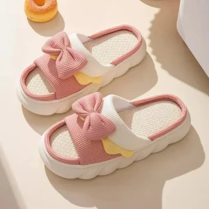 Factory Price Wholesale BOW Four Seasons Linen Opening PVC EVA Sole Summer Sandals and Slippers Linening Flax Home Slippers