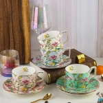 Fashion Ceramic Coffee Cup set European Large Capacity Elegant Cup Quality Bone China Cup TeaCup Disc