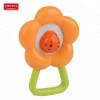 Flower shape bright color plastic hand baby toy ring rattle