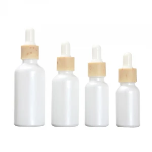 Free Sample 15ml 20ml 30ml 50ml white glass dropper bottle with wooden top