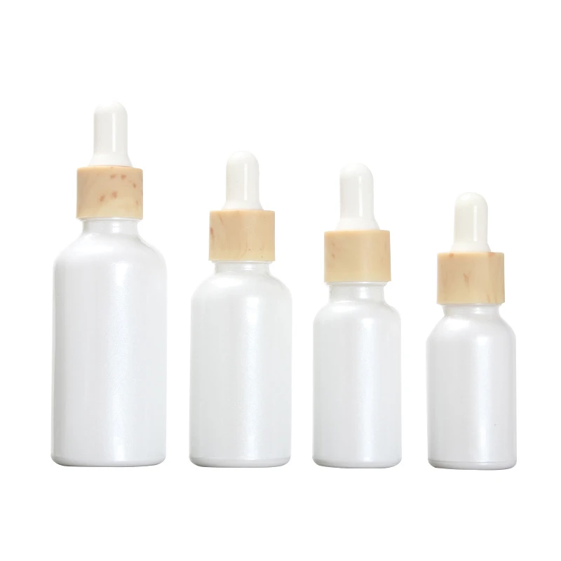 Free Sample 15ml 20ml 30ml 50ml white glass dropper bottle with wooden top