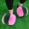 Fur slippers with strap mix color fox fur slipper fox fur shoe slippers