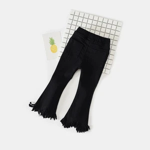 Girls Trousers Skinny Black Flare Pants For Kids Clothes Cotton 2color Tassels Pants 2017 Spring Autumn Girls Clothes