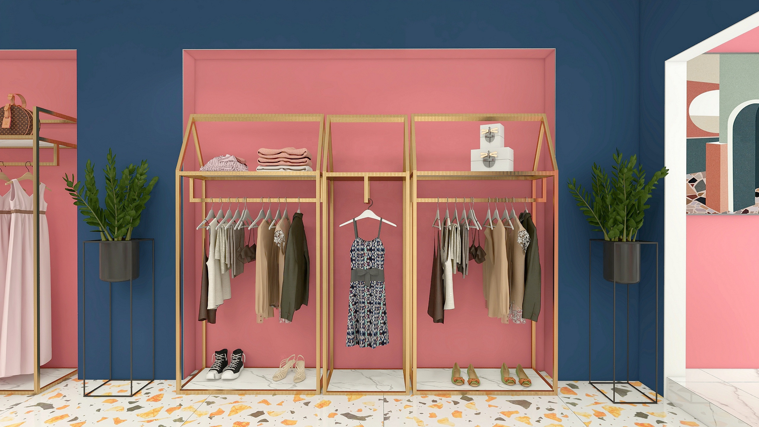 Buy Gold Garment Display Rack And Stand Clothing Store Interior Design ...