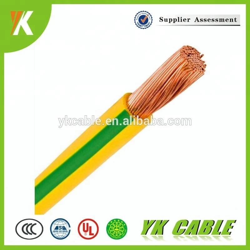 Grounding yellow/green pvc insulated stranded copper 6# 10awg 16mm earth ground wire
