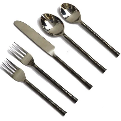 Hand Forged Metal Dinner Kitchen Cutlery Includes Knives Forks Table Spoons and Tea Spoons