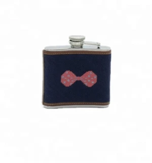 High quality bowtie stainless steel needlepoint hip flask wholesale