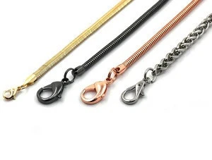 High Quality Fashion Decorative Gold Stainless Steel Flat Necklace Chain With Snap Hook Connector