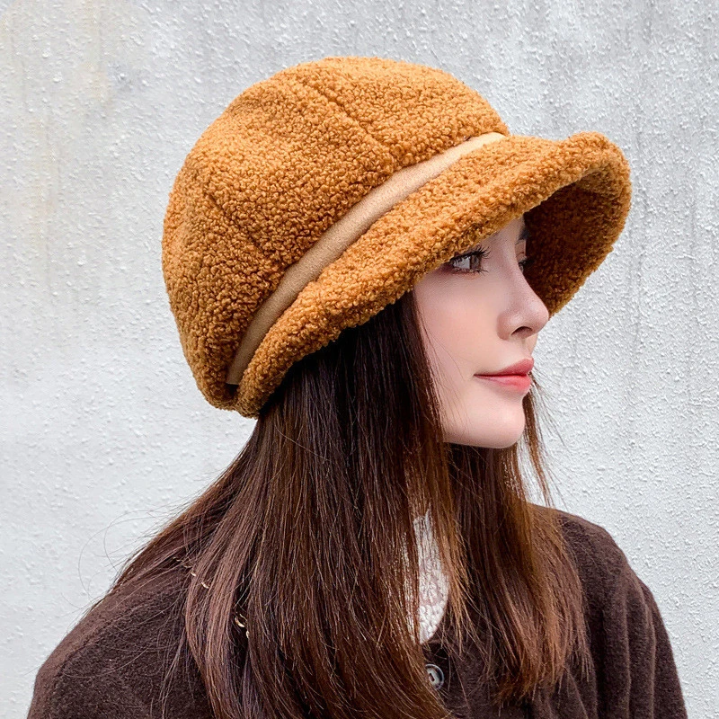 High quality winter cute warm plush curved brim women beret caps