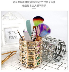 Home Table Make-up Decorative Gold Silver Nail Art Pen Stand Holder Crystal Metal Nail Brush Holder