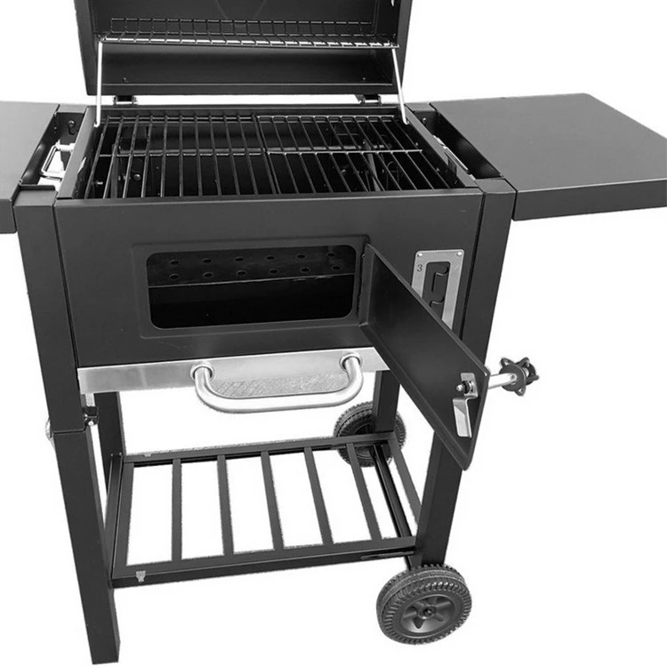 HOMFUL Portable Charcoal BBQ Grill Trolley Smoker Barbecue Grill with Side Table