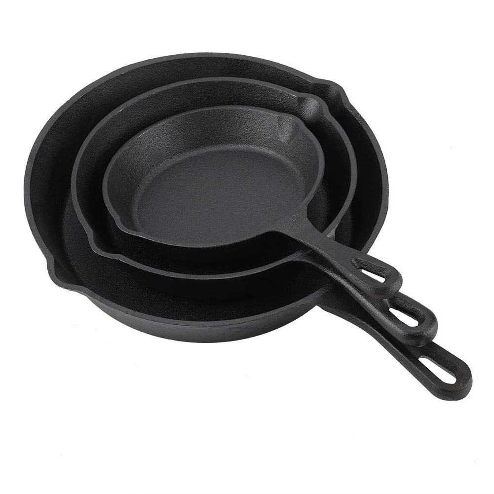 hot health classic 3 pcs cast iron preseasoned cookware fry pan set