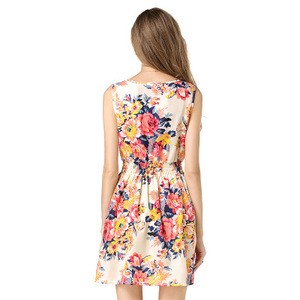 Hot sale Summer Print jumper skirt Sleeveless Floral Chiffon Dress Career Dresses