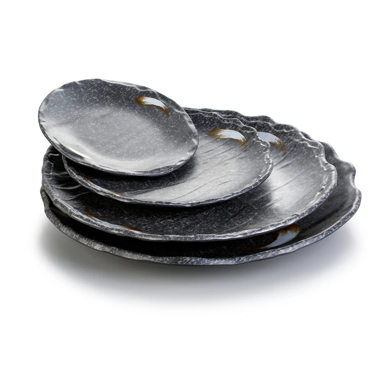 Hot sale unbreakable black melamine restaurant stoneware dinnerware