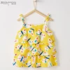 Hot summer vest all over print private label baby girls layered cake sweet bow suspender tops