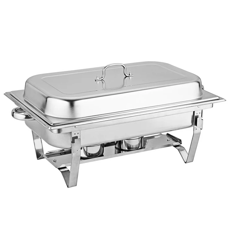 Hufa Hospitality Supplies Economy Folding Chafer Oblong Deluxe Stainless Steel Chafing Dish with Cover and Handle