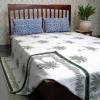Indian palm tree green hand block printed cotton queen size ac blankets dohar quilt